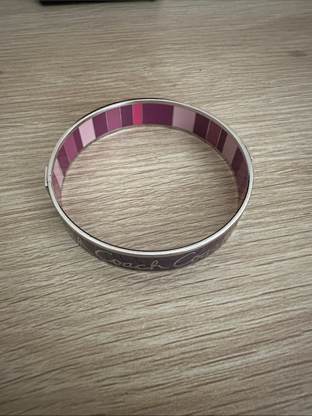 Vintage Y2K Coach Signature Script Enamel Bangle Bracelet Purple & Pink Stripes - Picture 2 of 11